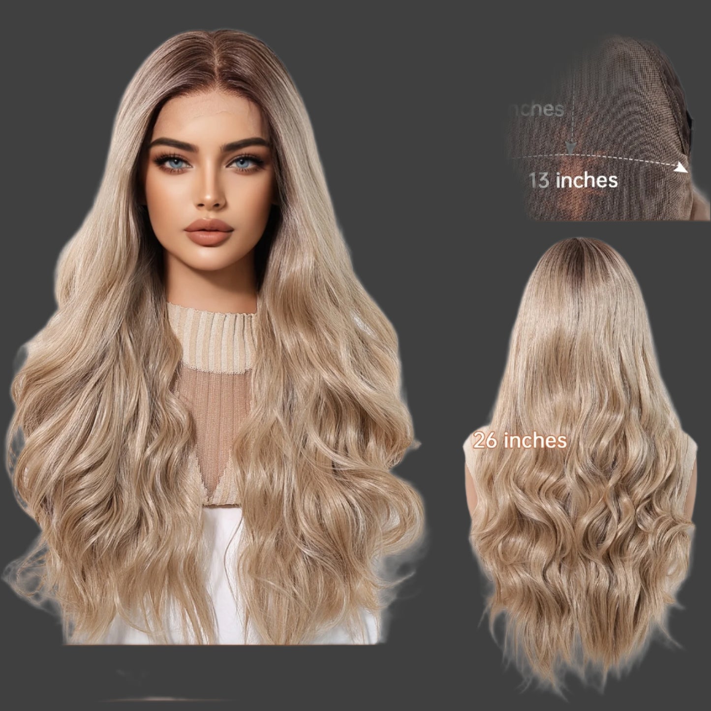 13x6 HD Transparent Lace Front Wig 26Inch Luxury Long Deep Wave Synthetic Lace Wig For Woman Elegant Style - Breathable Cap - 3 Clips For Daily Wear&Christmas&Music Festival&Part - Women'S Versatile Choice